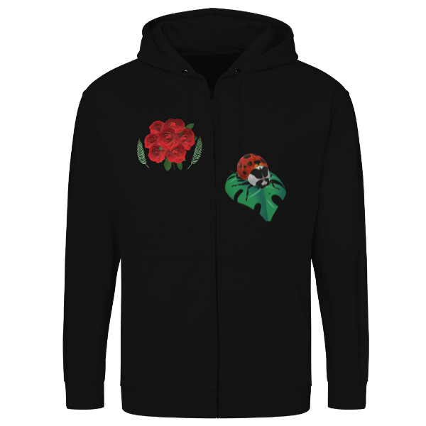 Mikina na zip unisex s potiskem Růže a beruška